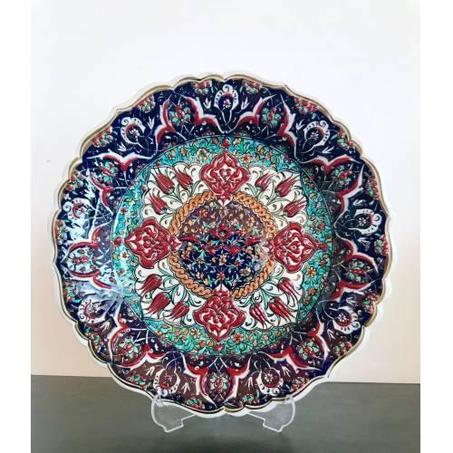 Handmade Painting Ceramic Decorative Plate 30cm Turquoise Ceramic Handwork Painting Authentic Traditional Figure Trinket Ornament Decor