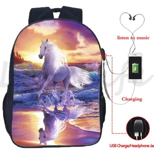 Animal Lion Elephant Deer Zebra Horse Backpack USB Design Rucksack 3D Printing Knapsacks Boys Girls School bag kids Bookbags