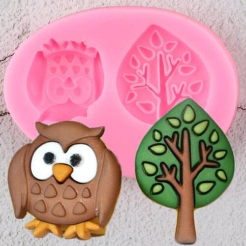 Tree Owl Silicone Molds Chocolate Candy Resin Clay Soap Mold DIY Baby Birthday Cupcake Topper Fondant Cake Decorating Tools