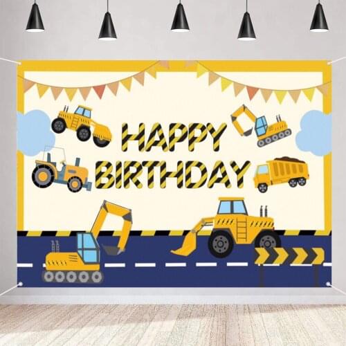 Construction Site Theme Happy Birthday Party Background Birthday Decoration Photography Backdrop Party Banner for Boys Kids