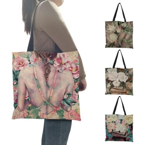 Beautiful Floral Girl Print Leisure Tote Bag Handbag Women Ladies Reusable Shopping Bags for Boutique Outdoor Beach Bag Totes
