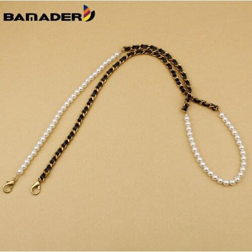 BAMADER Leather Thin Chain Pearl Strap Bag Belt Replace Copper Chain Wear Leather String Of Pearls Chain Strap Bags Accessories