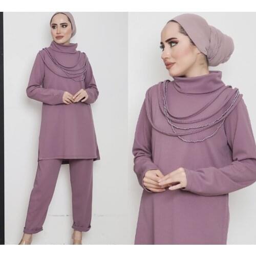 2 Pieces Comforabl Women’s Set, Maxi Tunic and Pant Double Suit For Winter Islamic Fashion Muslim Clothing Turkey Dubai 2021