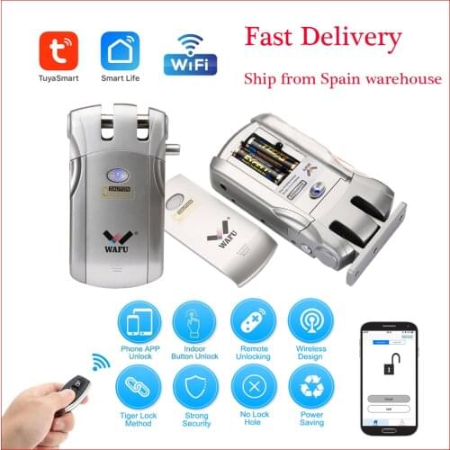Wafu 019 Remote control Door Lock Wireless wifi Smart Lock Electronic Keyless Door Invisible Lock Phone Control Locks Spain Ship