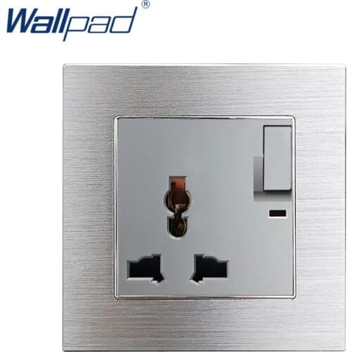 Universal 3 Pin Socket With 1 Gang 2 Way Switch Wallpad Grey Aluminum Alloy Panel Wall Power Outlet