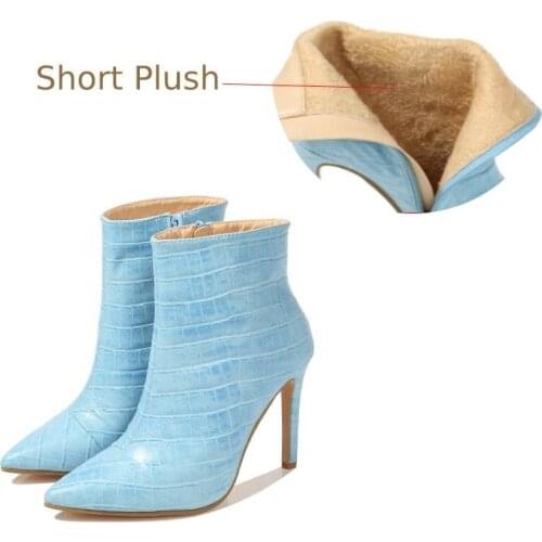 Womens Boots Chelsea Fashion Boots Short Plush Snake Skin Side Zipper Thin High Heel Short Tube Free Ship