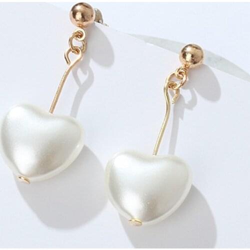 Earrings for Women Heart Shaped Love Harajuku Matte Simulated Pearl Jewelry Dangle Earrings Fashion Festival Gift for Lady