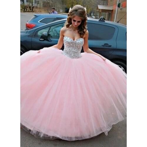 BM New Arrival High Quality Ball Gown Pink Quinceanera Dresses 2021 Crystals Sweetheart Sweet 16 Dresses Custom Made BM395