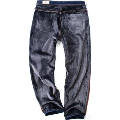 Winter jeans men plus fertilizer XL high waist elastic loose plus velvet pants mens trousers winter