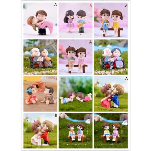 1/2Pieces Sweety Lovers Couple Chair Figurines Miniatures Fairy Garden Gnome Moss Terrariums Resin Crafts Home Decor