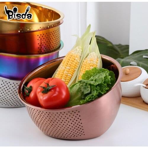 1pcs Kitchen Gadget Stainless Steel Drain Basket Rice Washing Colander Vegetable Fruit Storage Premium Kitchen Fine Mesh