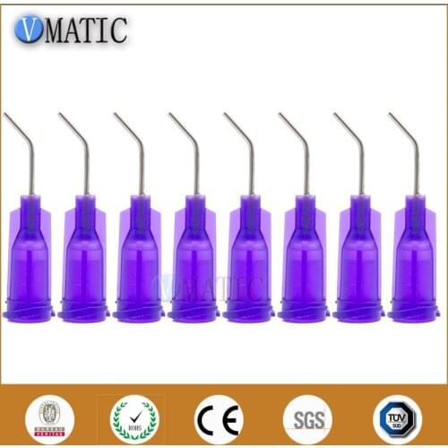 Free Shipping 100Pcs 21G Purple 0.5''Tubing 45 Degree Bend Bent Dispenser Needle Tips Blunt End Stainless Steel Needles 1/2 Inch