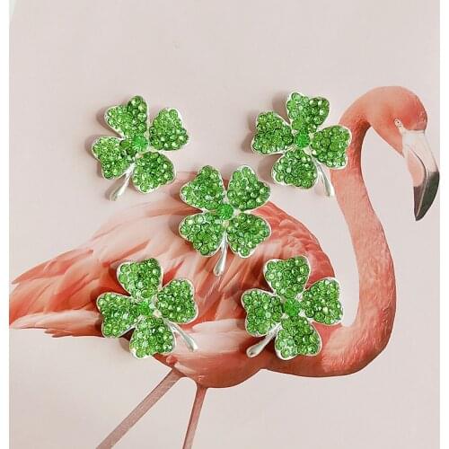 2 pcs/lot Handmade Hair Accessories Material Alloy Accessories Full Diamond Four-leaf Clover Green Pendant DIY Bracelet Button