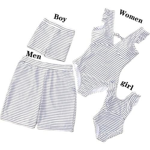 2021 Striped Family Matching Swimwear Mom Daughter Bikini Set Father Son Beach Shorts Baby Boys Girls Swimsuit