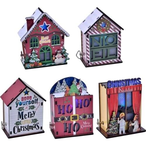 3D Wooden Puzzle Assembled Luminous Christmas House Music Box DIY Table Decoration Kids Children Birthday Gift