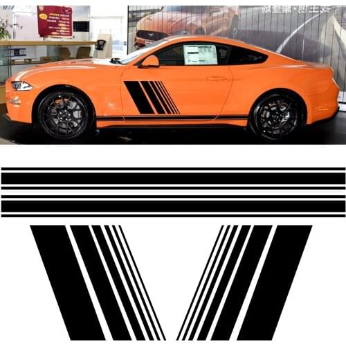 4PCS For Ford Mustang Power Racing Stripe Door Side Decal Vinyl Sticker Sunscreen Waterproof Modified Car Accessories