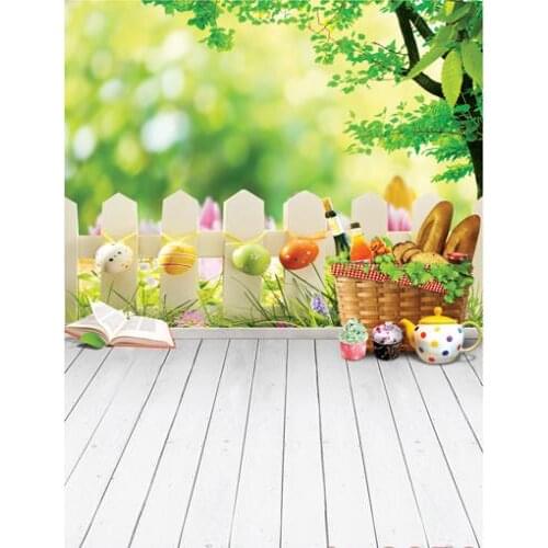 5*6.5ft photography background white fence photographic studio background colorful eggs with brick Easter photography backdrops