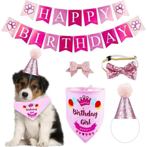 TEMLUM 5P Dog Birthday Party Supplies, Dog Birthday bandana Hat and Bow