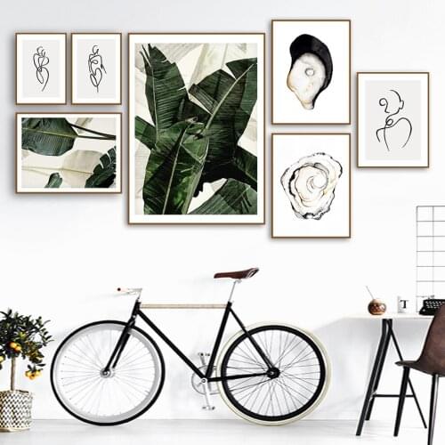 Abstract Girl Lines Banana Leaf Shell Wall Art Canvas Painting Nordic Posters And Prints Wall Pictures For Living Room Decor