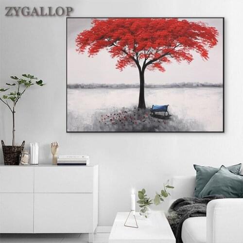 Abstract Red Tree Oil Painting Print On Canvas Art Print Posters And Prints Living Room Landscape Pictures for Wall Decor Cuadro