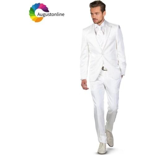 White Wedding Men Suits Slim Fit Groom Wear Tuxedos 3 Pieces (Jacket+Pants+Vest) Bridegroom Suits Blazer Costume Homme Best Man