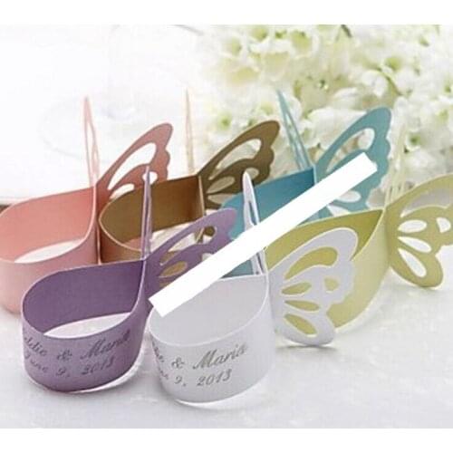 Free shipping 100pcs / lot multicolor butterfly pearl color paper napkin ring / wrap, wedding party home decor, table decoration