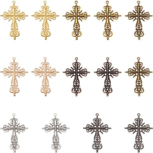 Pandahall Cross Hollow Alloy Big Pendants Religion Cross Charms for Necklace Pendant Accessories DIY Jewelry Making 28pcs/set