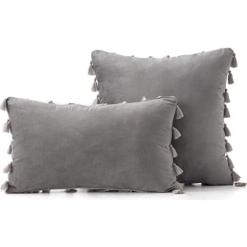 Green Blue Grey Pink Solid Velvet Decorative Pillows Case Soft Velvet Cushion Cover With Tassles Sofa Pillow Cover 45x45cm