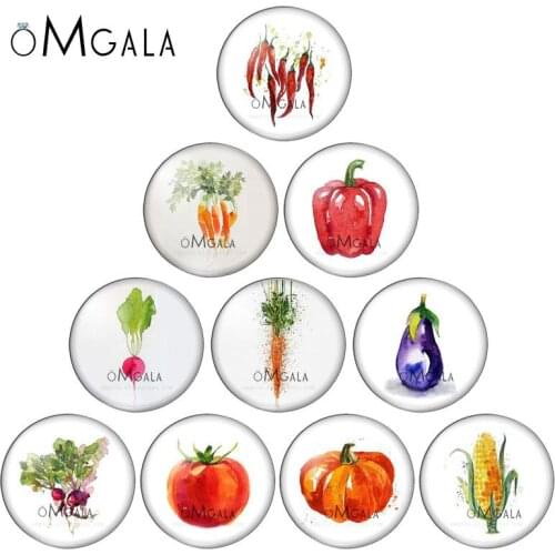 Pepper eggplant carrot vegetable ink Painting 10mm/12mm/16mm/18mm/25mm Round Photo Glass Cabochon Demo Flat Back Making Findings