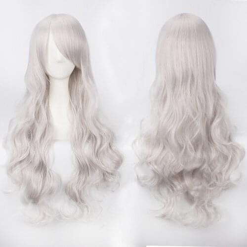 80 cm Long Wavy silver grey beige white cosplay Wig Costume Party Women Halloween 80cm curly blonde black Synthetic Hair wigs
