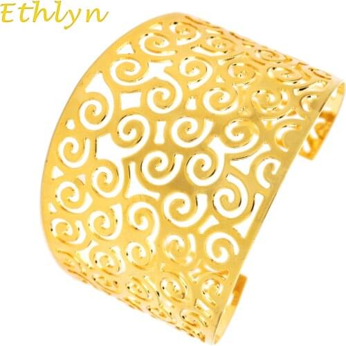 Ethlyn Ethiopian/Nigeria Dubai gold Color Inverted mold wide bangles for Ethiopian women bangles&bracelets B027