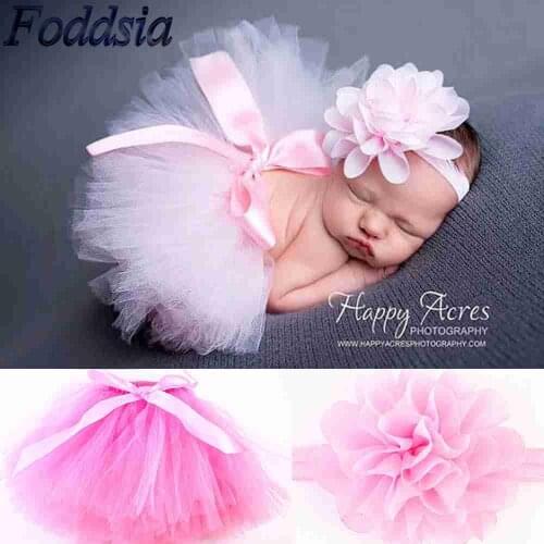 Foddsia Newborn Photography Props Costume Outfit Set Girls Pearl Flower Headband Matching Princess Tutu Skirt Photo Prop A30