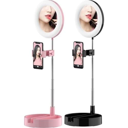 G3 Foldable Makeup Mirror Ring Light Phone Stand 3 Lighting Modes 3500K-6000K Adjustable Makeup Light for YouTube