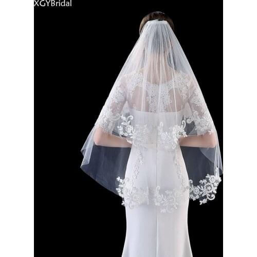 Hot Sale Bridal Veils Short With Comb Lace Edge Wedding Accessories Two Layer Wedding Veil White Ivory Velos De Novia