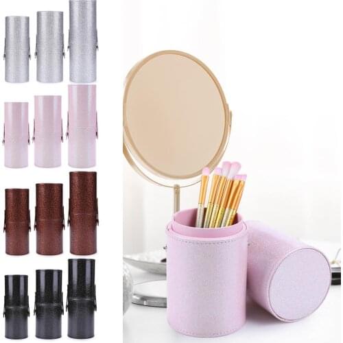 PU Leather Cosmetic Storage Box Fashion High-grade Bright Polarization Buckle Travel Makeup Pen Brush Cup Beauty Make Up Tools