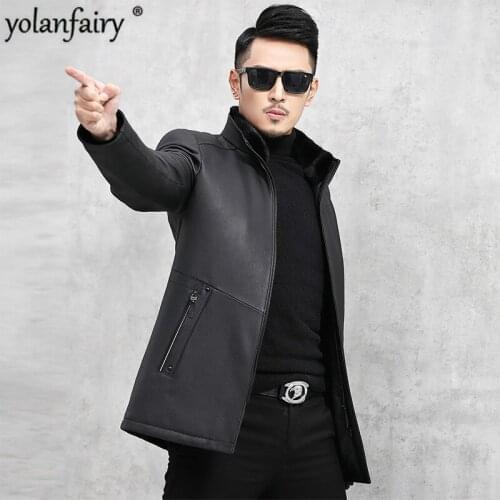 Leather Jacket Mink Fur Collar Jacket Cow Leather Jacket Mens Duck Down Winter Coat Chaqueta Cuero Hombre J18-HF1826 YY743