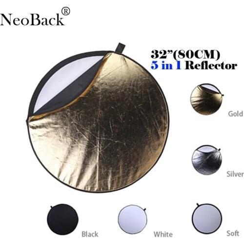 NeoBack 32" 80cm 5 in 1 New Portable Collapsible Light Round Photography Golden Reflector for Studio Photo Silver Discs
