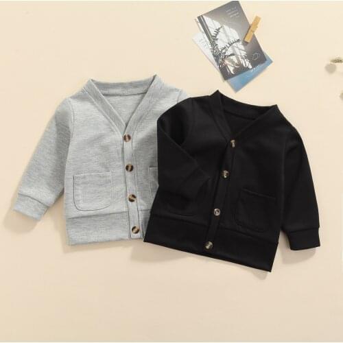 Little Boys Autumn Clothes Fashion Single Breasted Tops Long Sleeve Cardigan Fashion Solid Color V-neck Casual Coat with Pocket