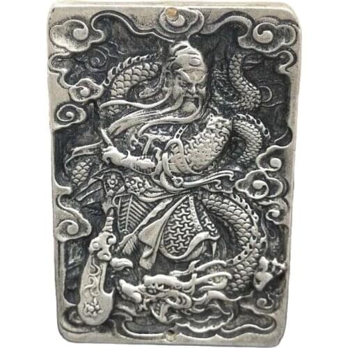 Hand-carved Guan Gong Brand Pendant from China Tibetan Silver Collection