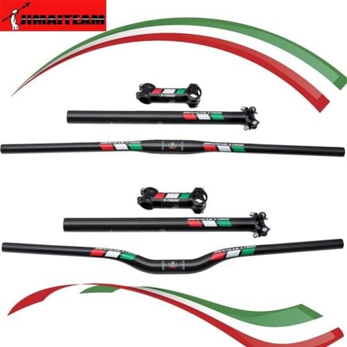 JIMAITEAM Full Carbon Fiber Bicycle Handlebar Set 3k Flat Riser Handlebar + stem + seatpost Mtb Road Mountain Bike Bicicleta Bic