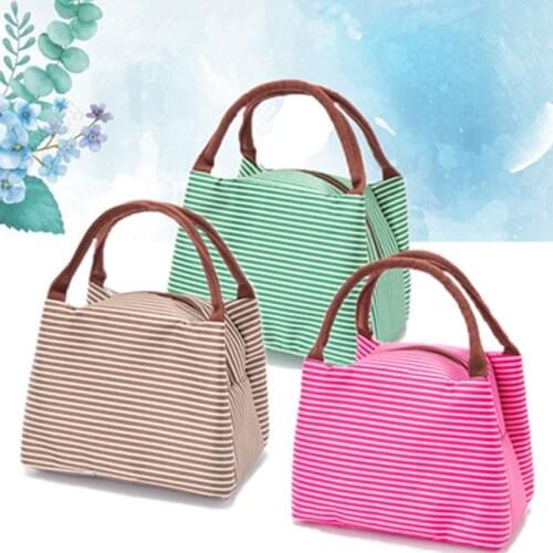 Striped Lunch Bag Portable Insulated Cooler Oxford Storage Bags Thickened Aluminum Foil Waterproof Dinner Container Food Box