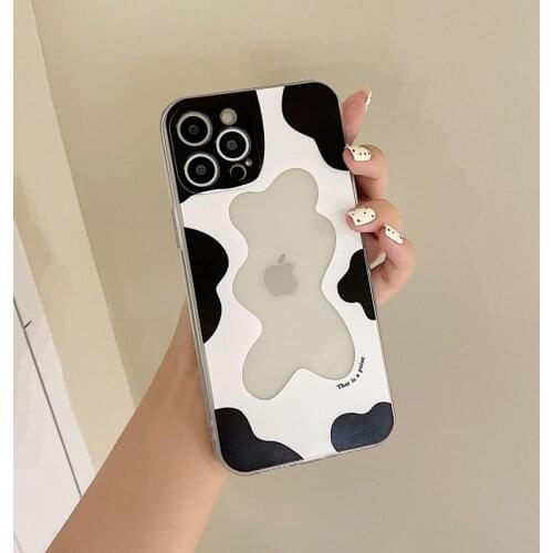 INS Cow Pattern Transparent Soft Phone Case For iPhone 12 Mini 11 Pro Max X XS XR 7 8 Plus SE 2020 Camera Protection Back Cover