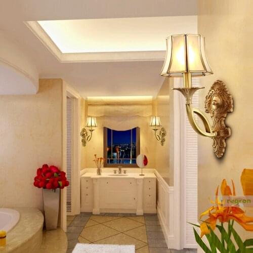 Luxury villa led brass wall sconce home decorative indoor wall lighting Mediterranean style Antique glass lampshade Wall lamps