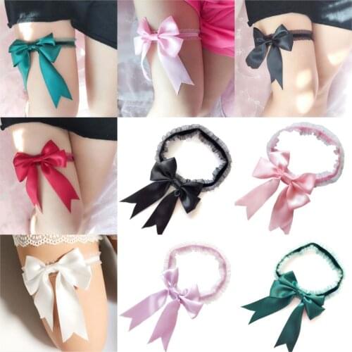 Women Bride Leg Garters Belt Sexy Lace Bowknot Bridal Garter Set White Pink Black Purple Green Wedding Accessories