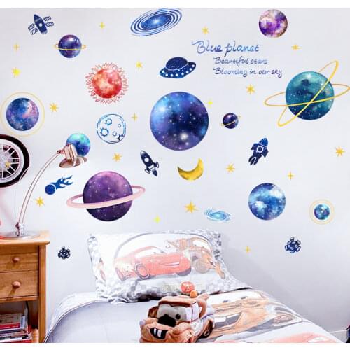 Outer Space Wall Stickers PVC Material DIY Planets Wall Decals for Kids Rooms Baby Bedroom Ceiling Decoration
