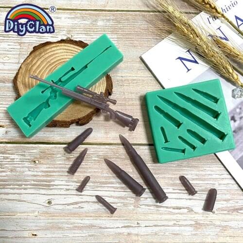 Gun Silicone Mold Chocolate Fondant Cake Decorating Tools DIY Crystal Epoxy Resin Mould Sniper Rifle Bullet Kitchen Baking