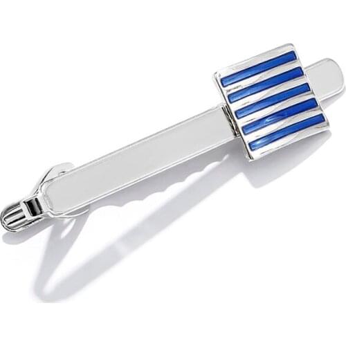 Blue enamel tie clip light blue stripe Tie Clips copper necktie sliver bending Clip winding style clips business neckwear gift