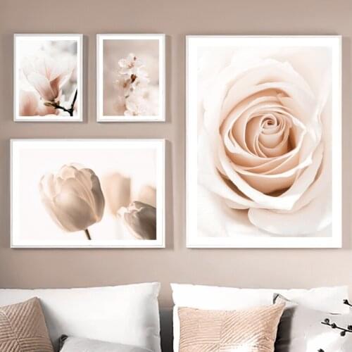 Nordic Rose Sakura Peach Blossom Tulip Magnolia Canvas Painting Wall Art Poster Prints Pictures for Living Room Decor Home Decor