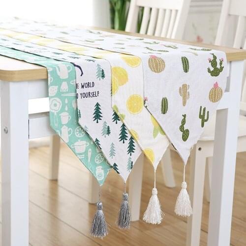 Cotton and Linen Table Runners Modern Green Plaint and Geometric Pattern Table Cloth Runner for Party Wedding Decor Crafts