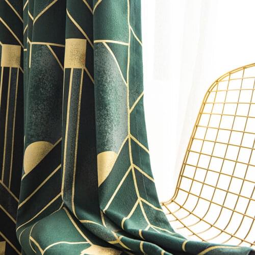 Dark Green Geometric Stripe Jacquard Linen Blackout Curtains for Bedroom Modern Blue Curtain Cloth Drapes For Living Room ZH493C